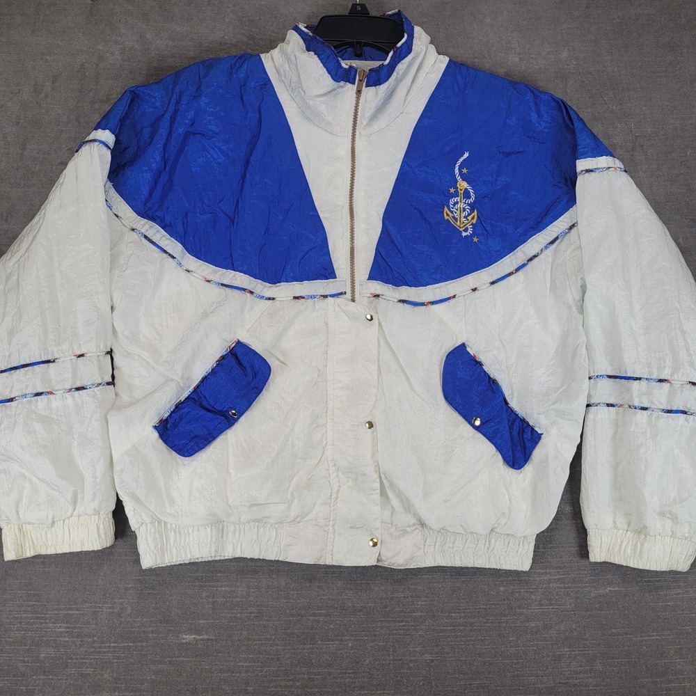 Active Exposure Womens Vintage 90s Nautical Windbreaker Jacket Blue White Size M